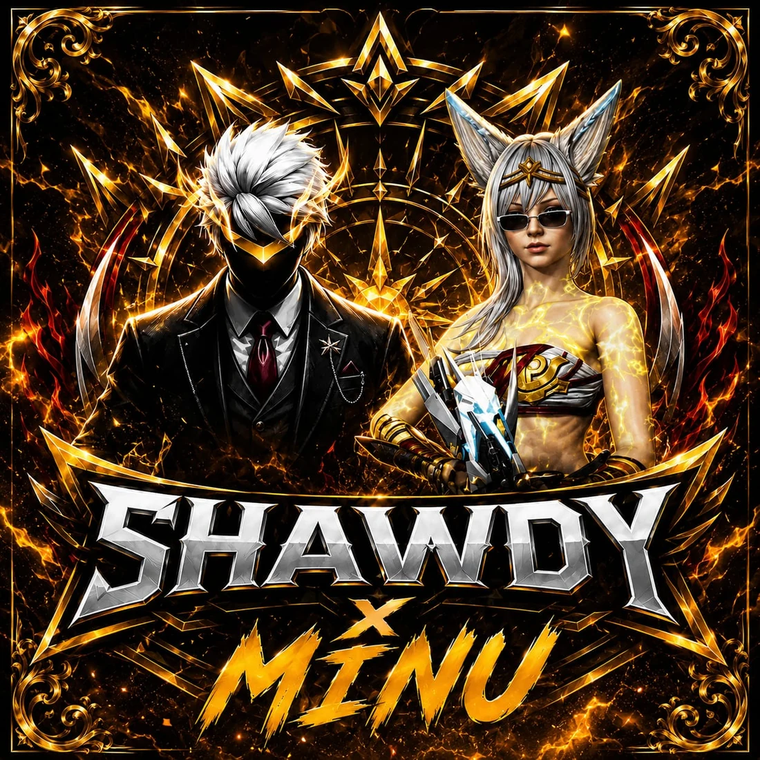 SHAWDY X MINU STORE gaming characters and gold emblem